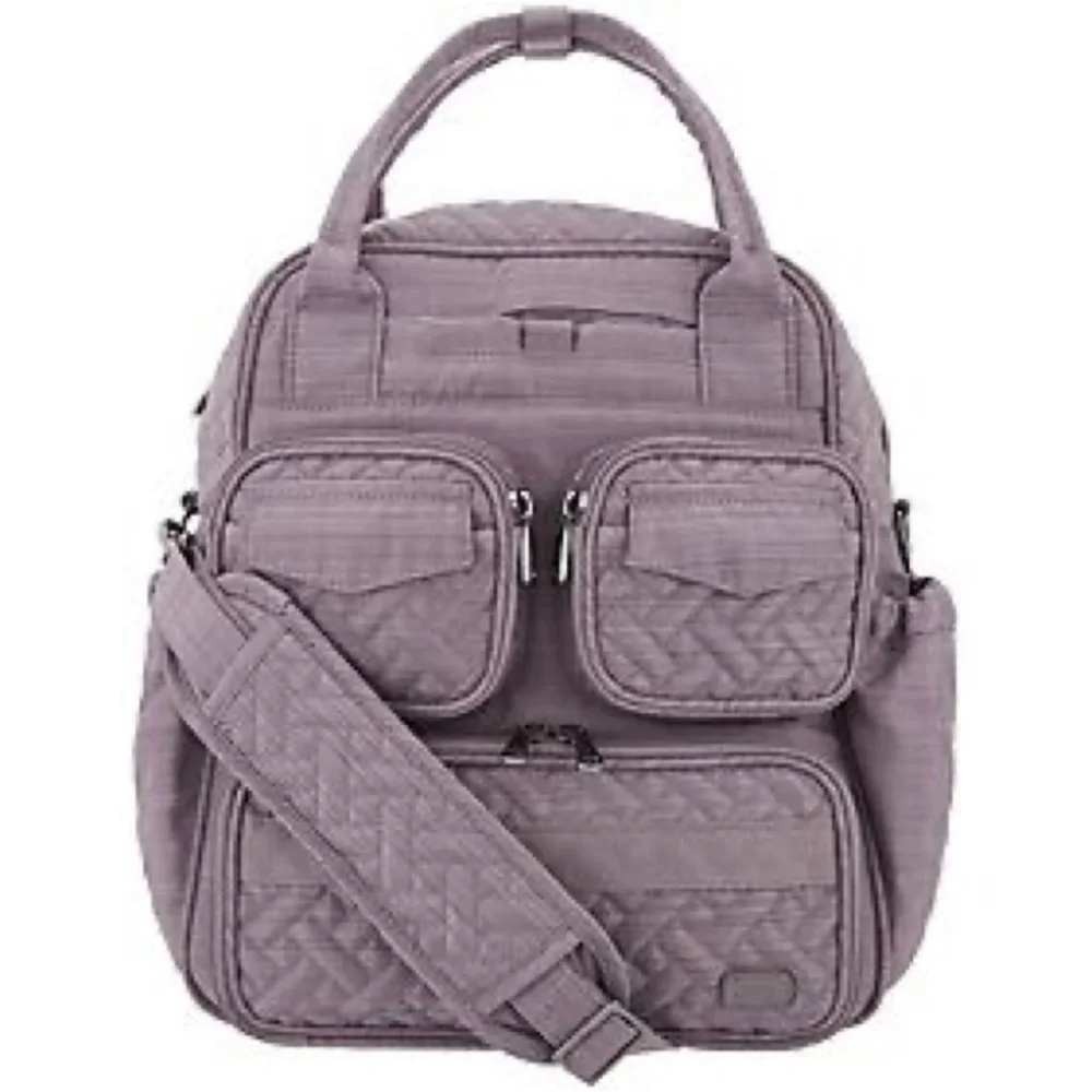 Lug Mini Puddle Jumper Bag Quilted Pockets Water Bottle Pockets Lined Gray Grey